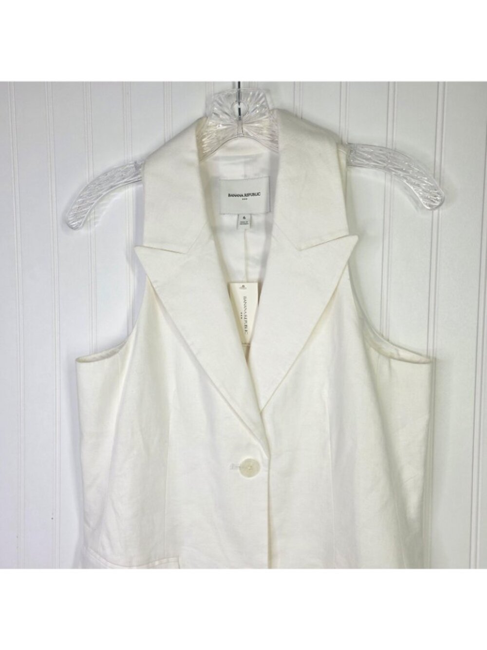 Banana Republic Suit Vest Women 6 Small White Linen Long Tailored Office Summer - Picture 5 of 12